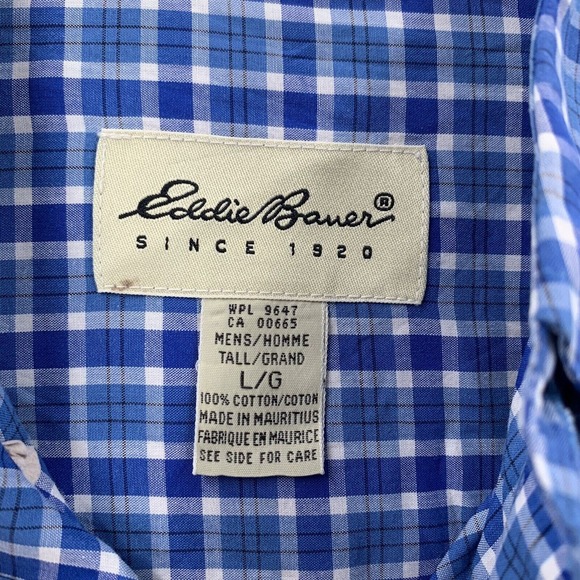 Eddie Bauer Long Sleeve‎ Button Blue White Plaid Checkered Shirt Mens Lg - Picture 4 of 7